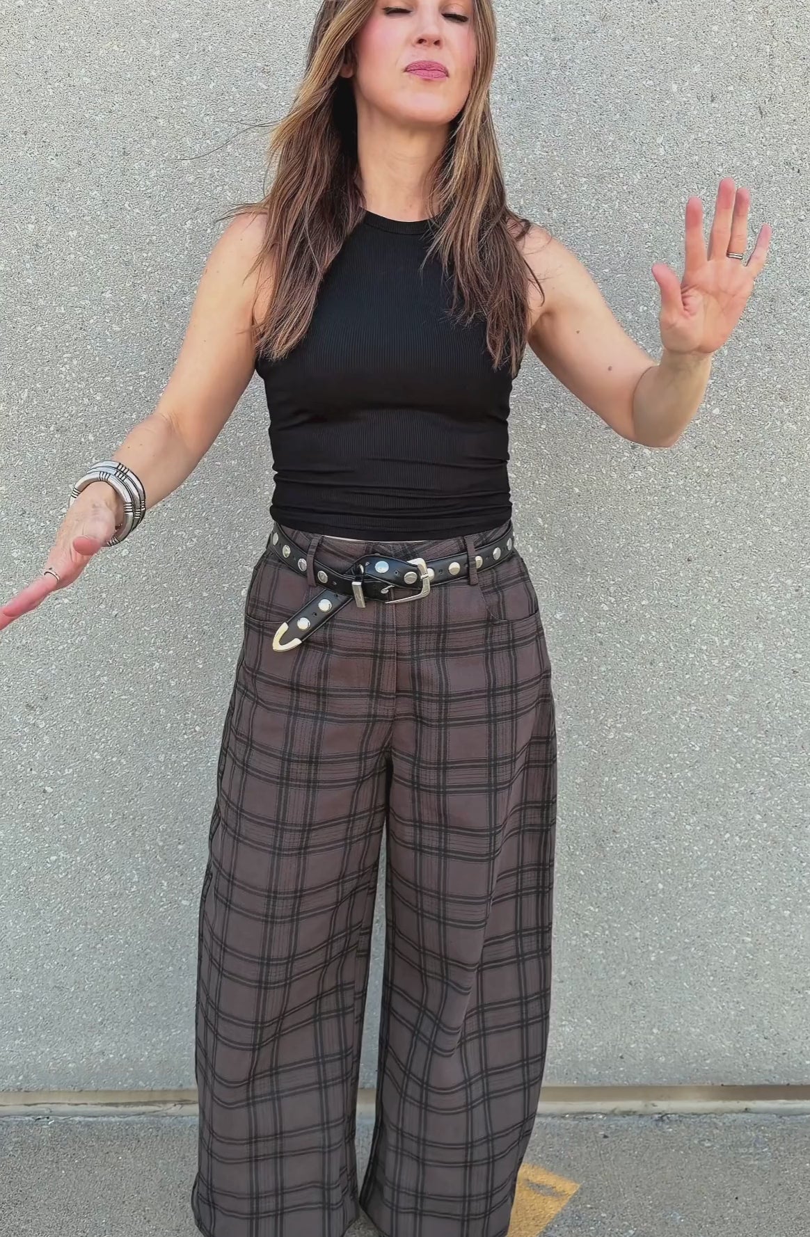 Plaid Barrel Leg Trousers